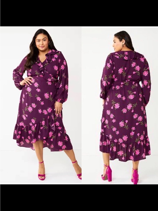Draper James Dresses & Skirts - Draper James RSVP Plum Floral Ruffle Wrap Surplice Midi Dress 1X